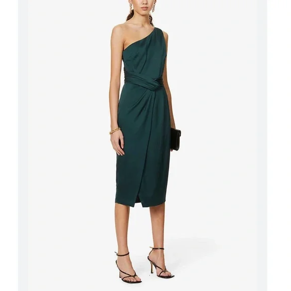 Ted Baker London | Dresses | Ted Baker London Dark Green Zaaraa One  Shoulder Satin Crepe Midi Dress | Poshmark